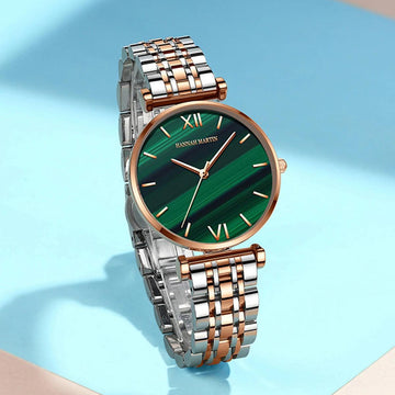 New Design Elegant Green Malachite Dial Ladies Watches Japanese Quartz Movement Stainless Steel Strap Waterproof Watches